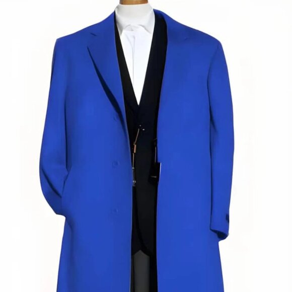 Soft Finest Grade Of Cashmere & Wool Royal Blue Overcoat ~...